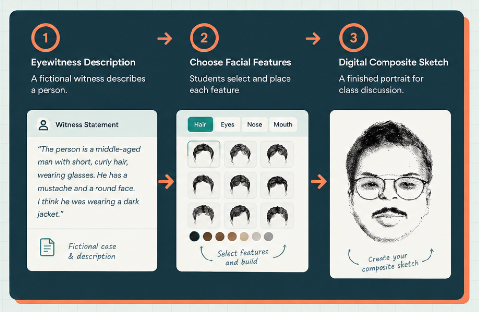 Turning an eyewitness description into a digital composite sketch with FlashFaceFull in a forensic science class